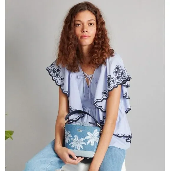 NWTKate Spade Blue Daisy Ruffle Blouse, XS